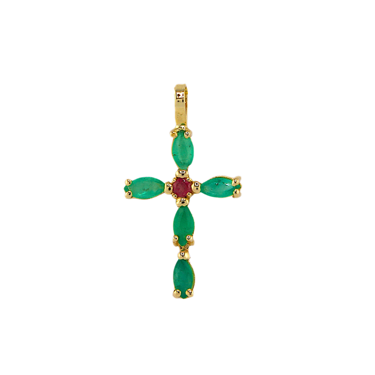 Emerald & Ruby Cross Pendant