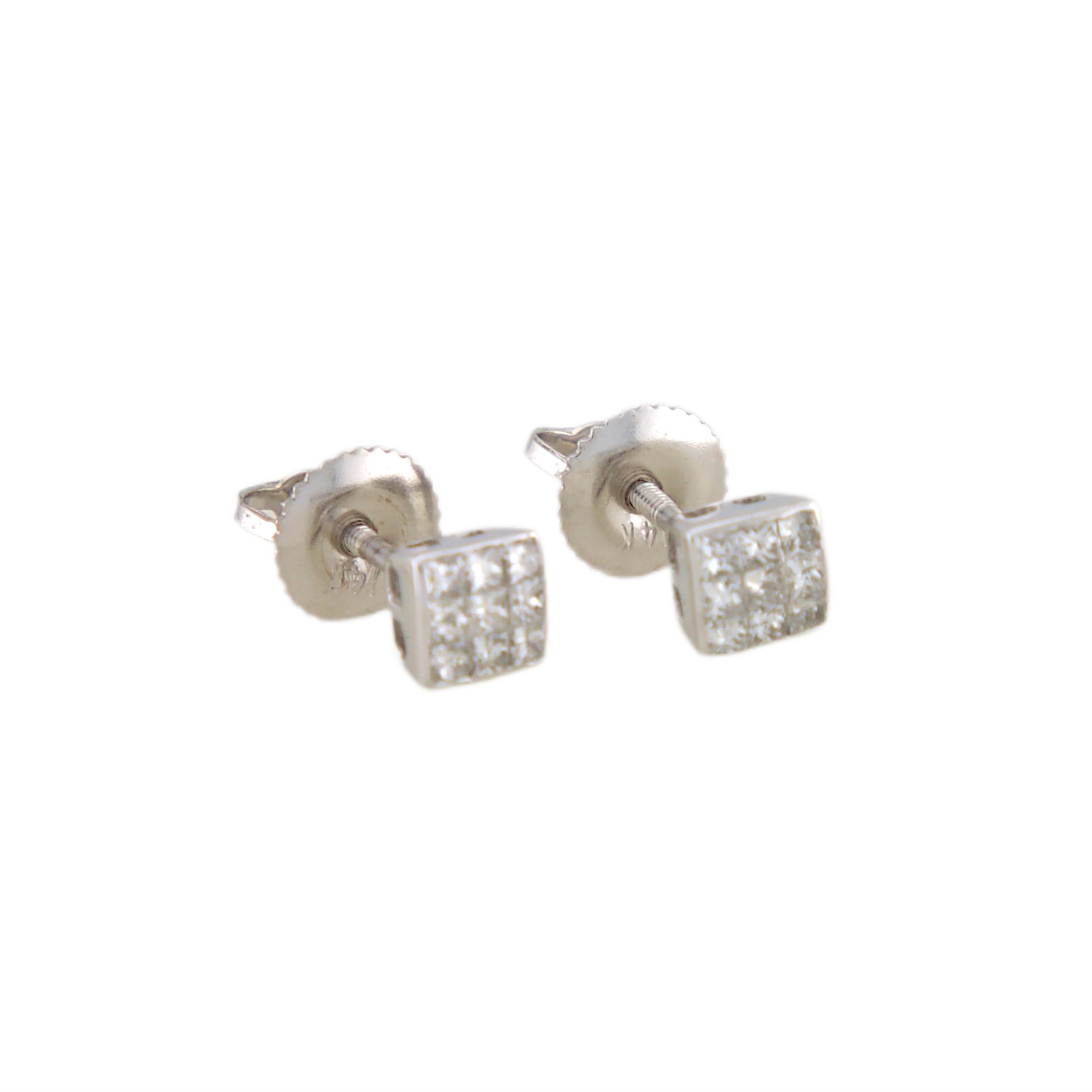 White Square Diamond Stud Earrings