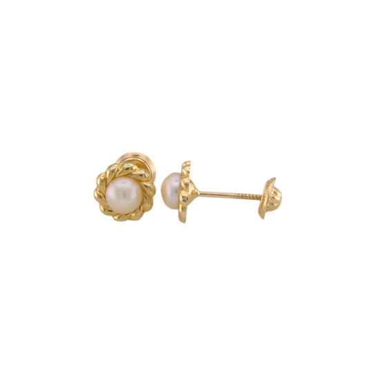 Gold Pearl Braided Stud Earrings