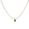 White Pearl Emerald & Diamond Necklace