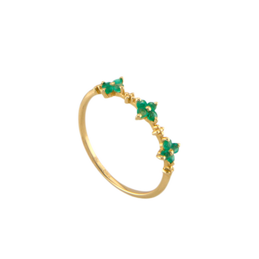 Three Flowers Emerald Ring