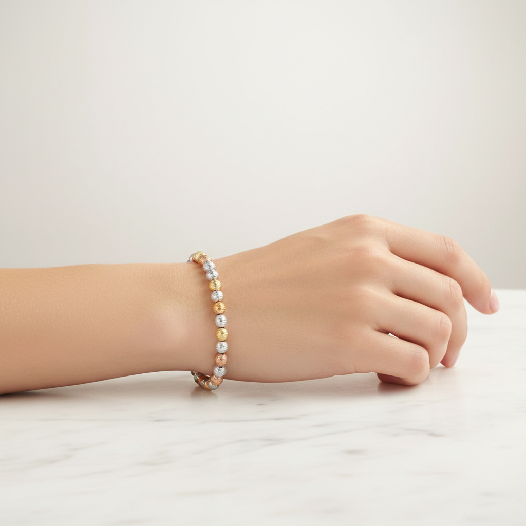 Three Colors Diamond Cut Balls  Bracelet