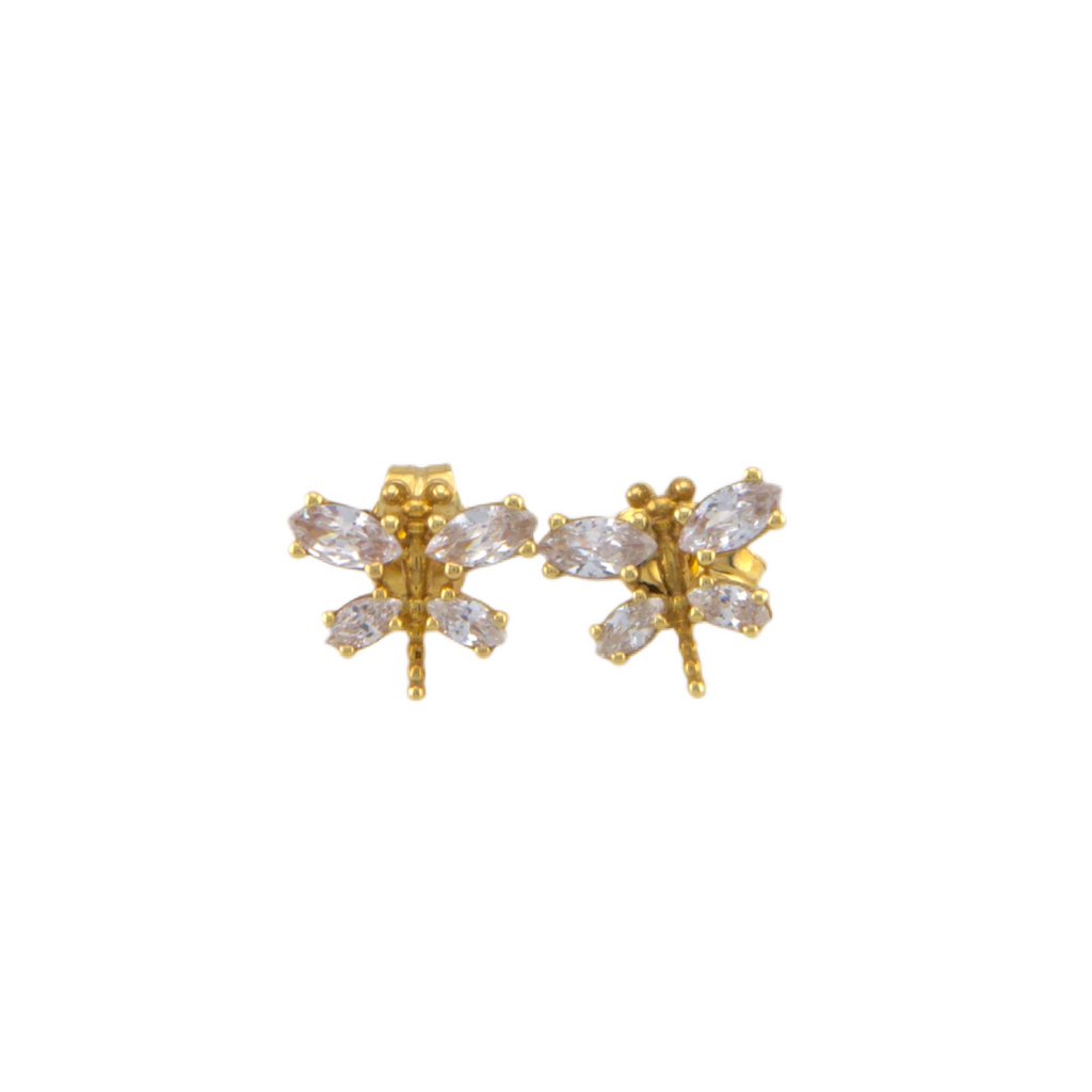 White Dragon Fly Stud Earrings