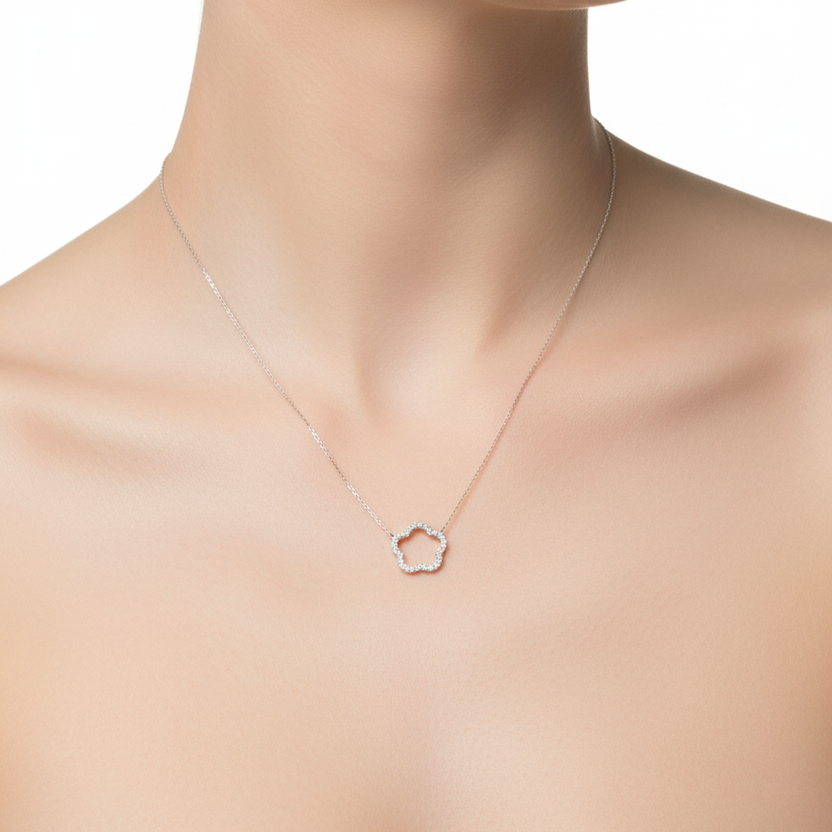 White Diamond Single Flower Necklace