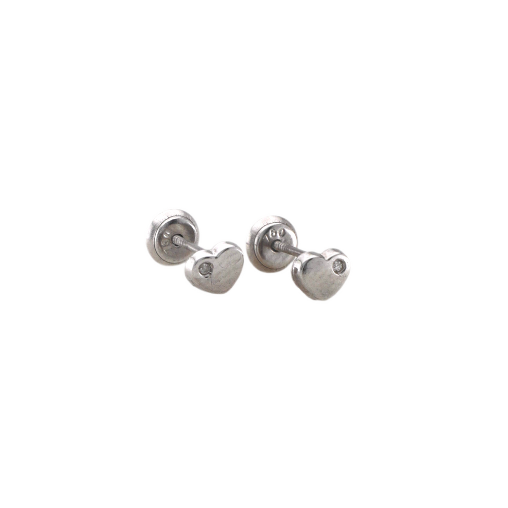 White Diamond Heart Stud Earrings
