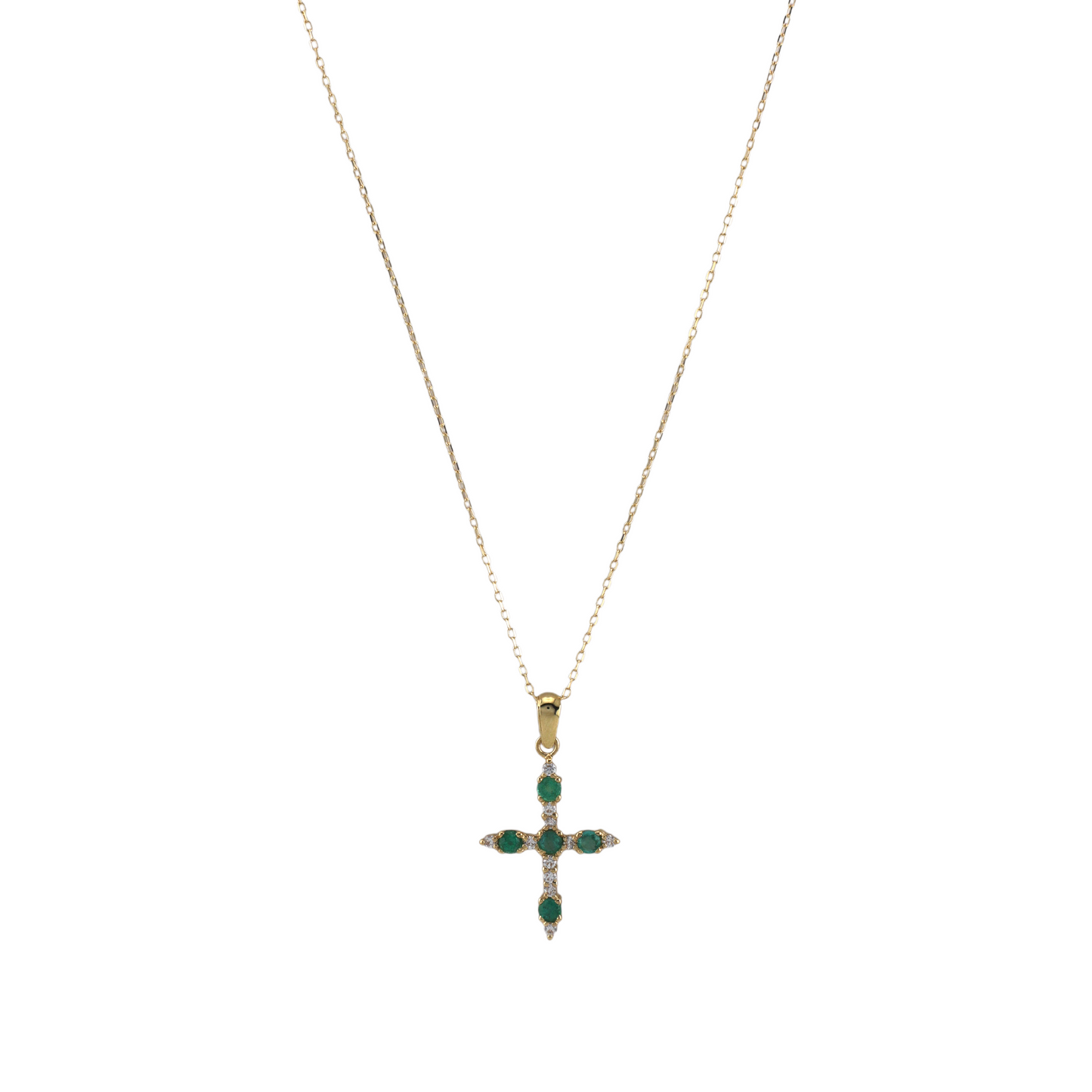 Diamond & Emerald Cross Necklace