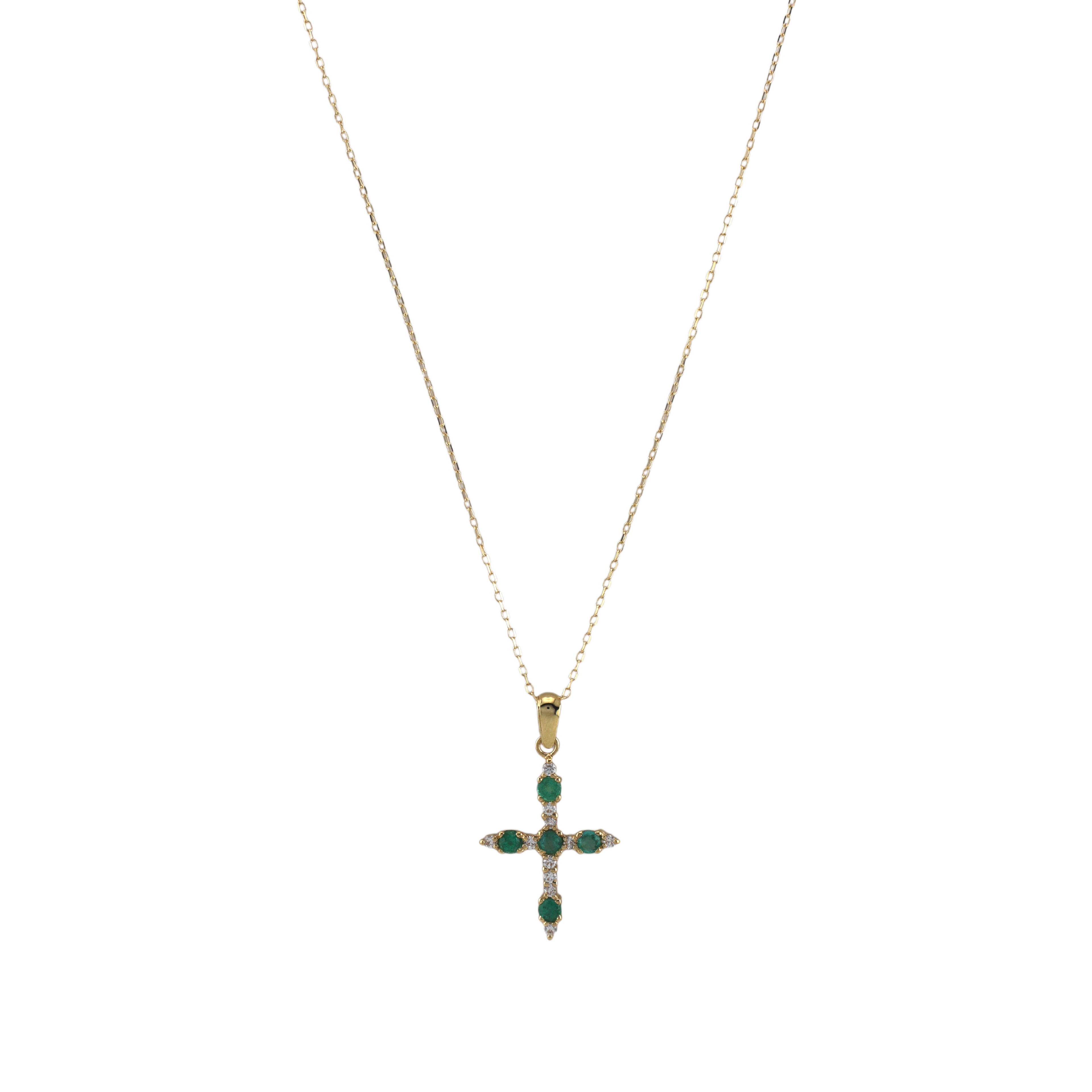 Diamond & Emerald Cross Necklace