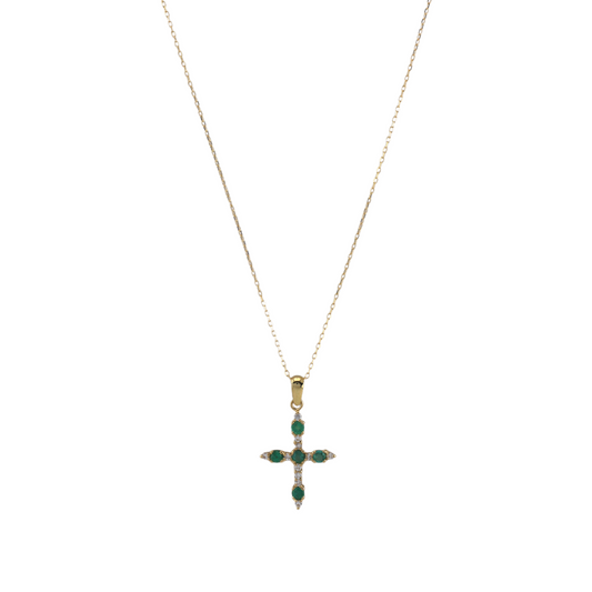 Diamond & Emerald Cross Necklace