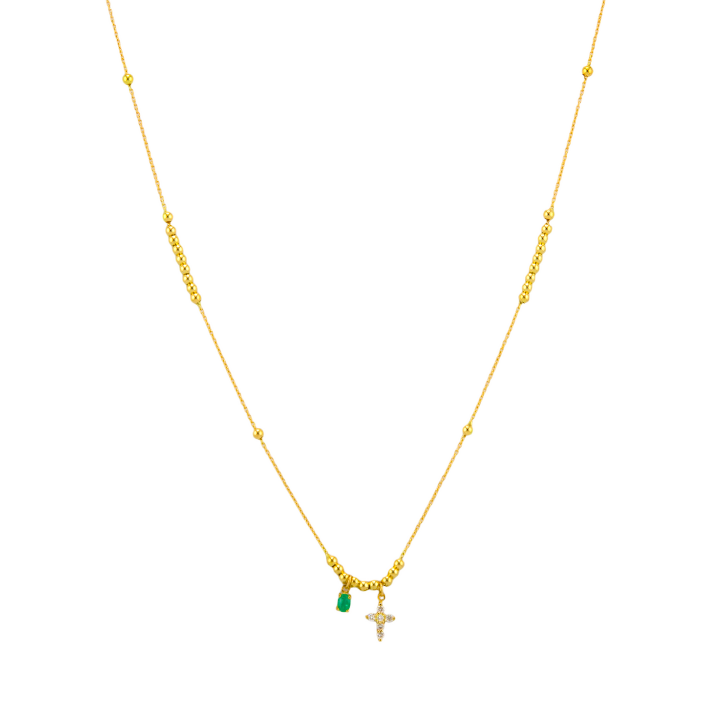 Diamond Cross and Genuine Emerald Necklace