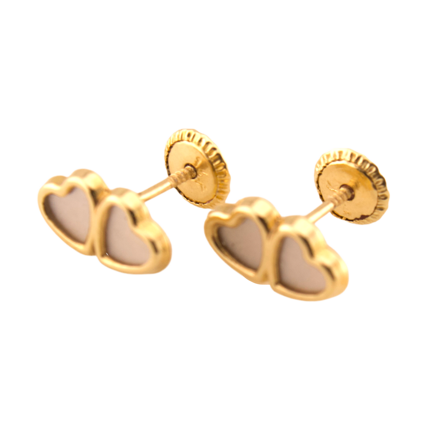Double Heart Pearl Stud Earrings