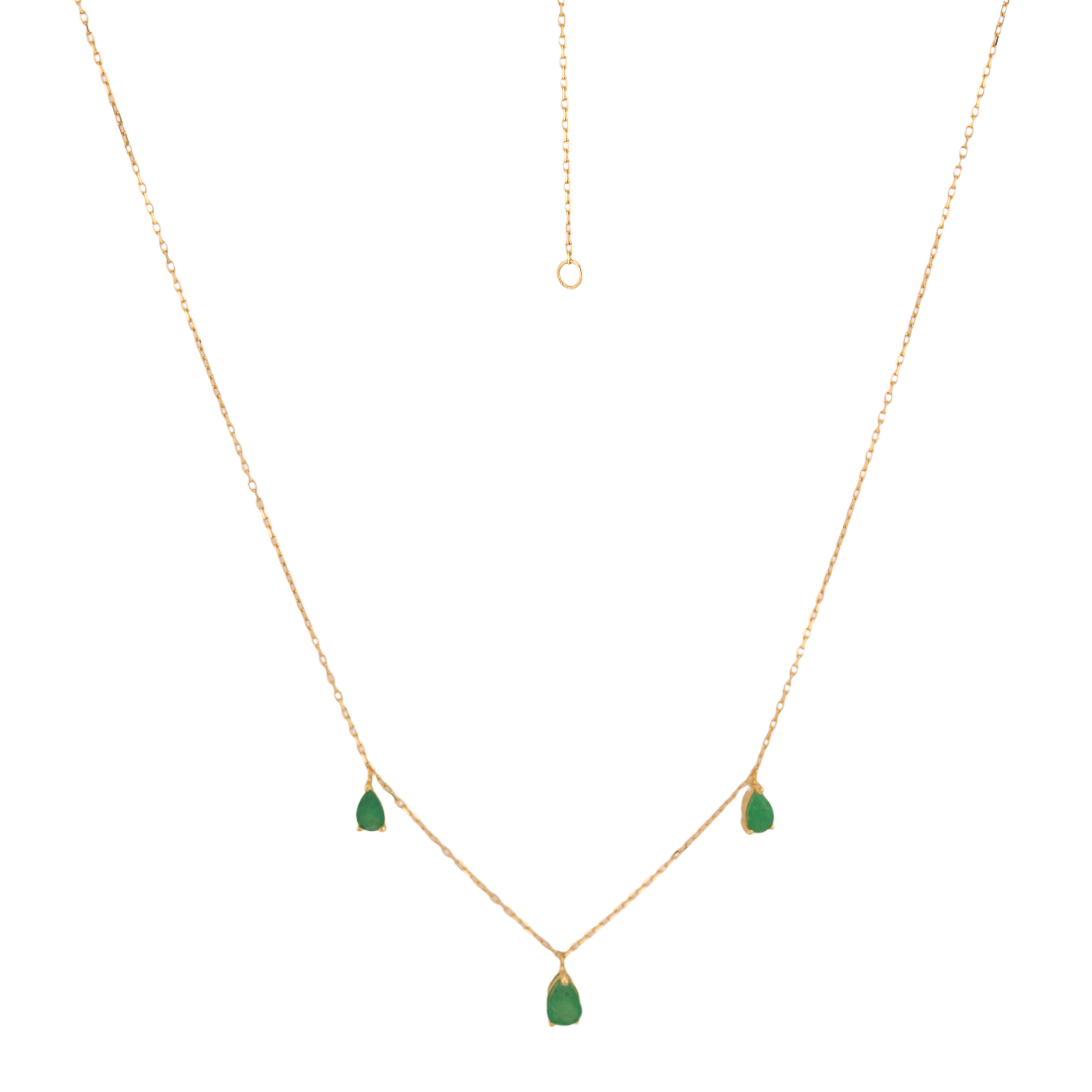 Three Drops Genuine Emerald Necklace