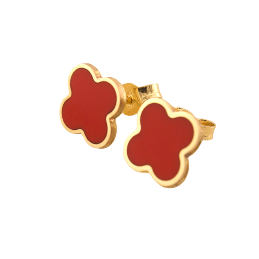 Red Trevol Stud Earrings