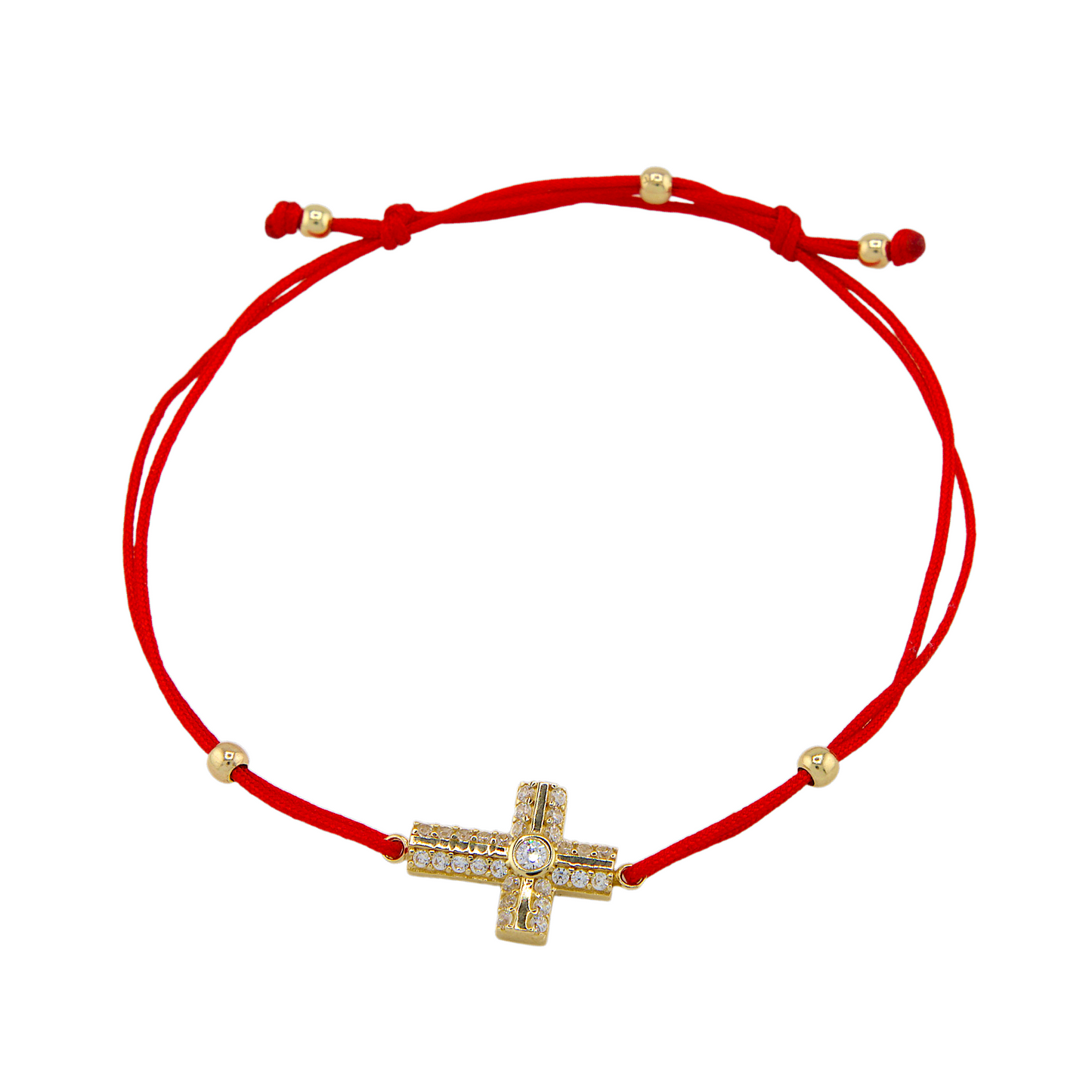 Gold Red String Cross Bracelet