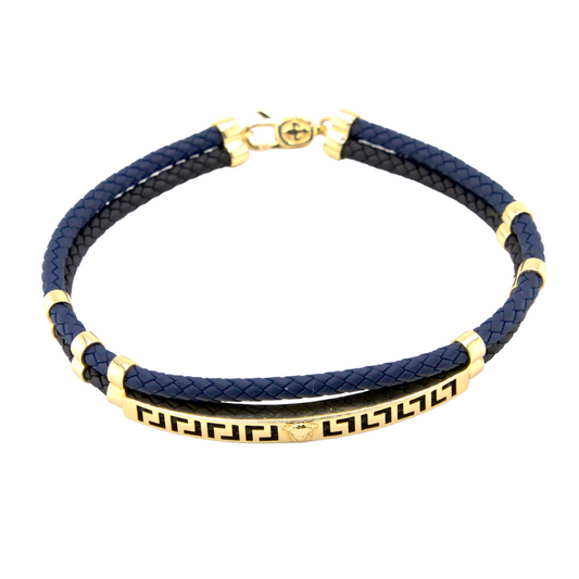 Black & Blue Leather  Gold Bracelet