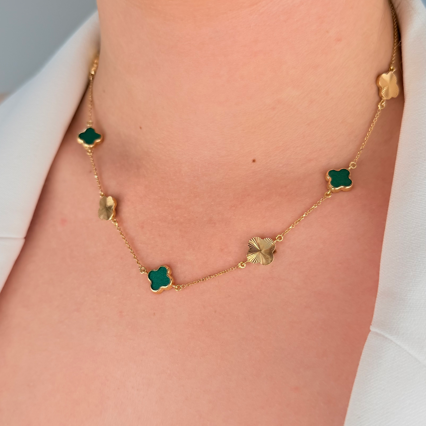 Reversible Green & Gold Trevol Necklace