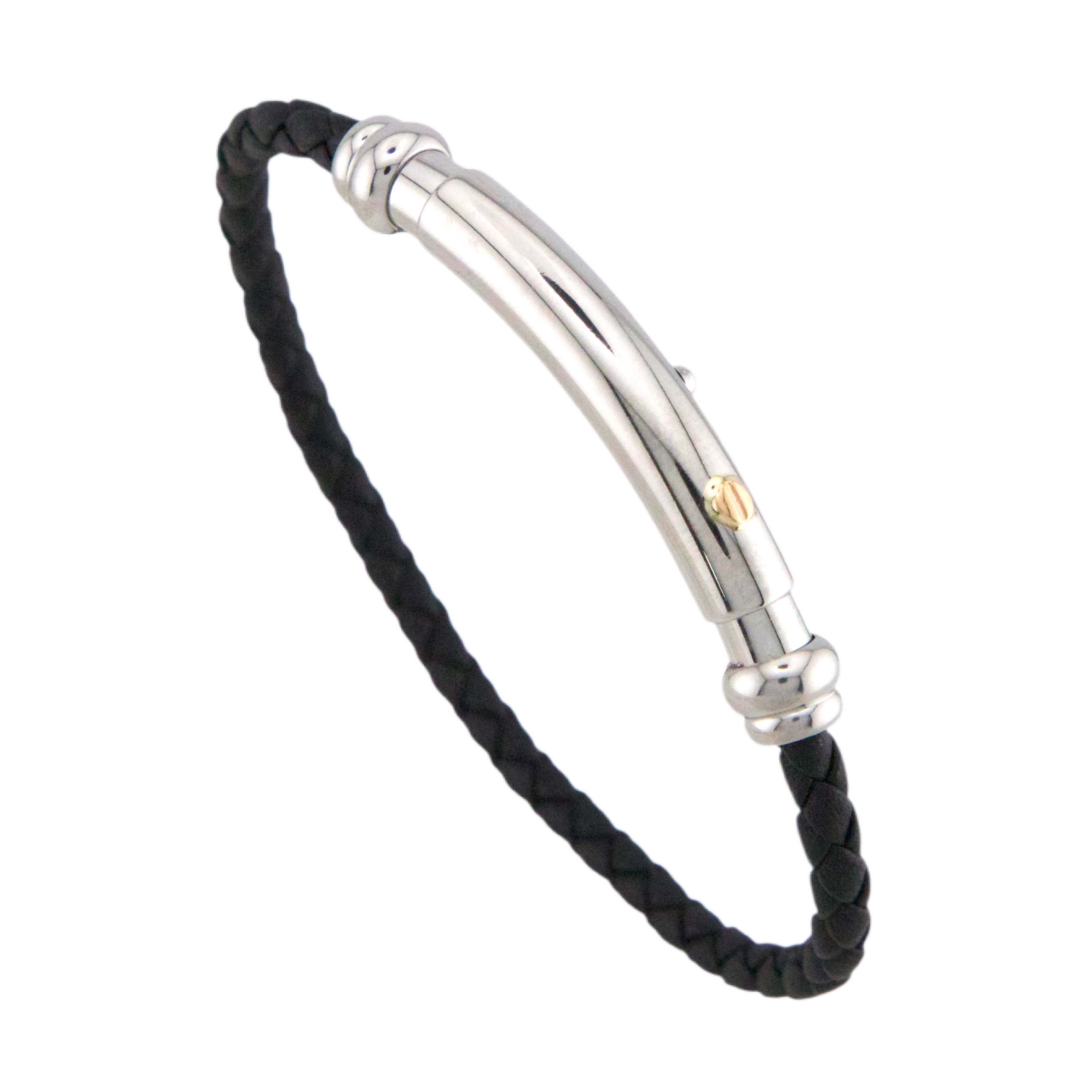 Leather Stainless Steel & Gold Bracelet