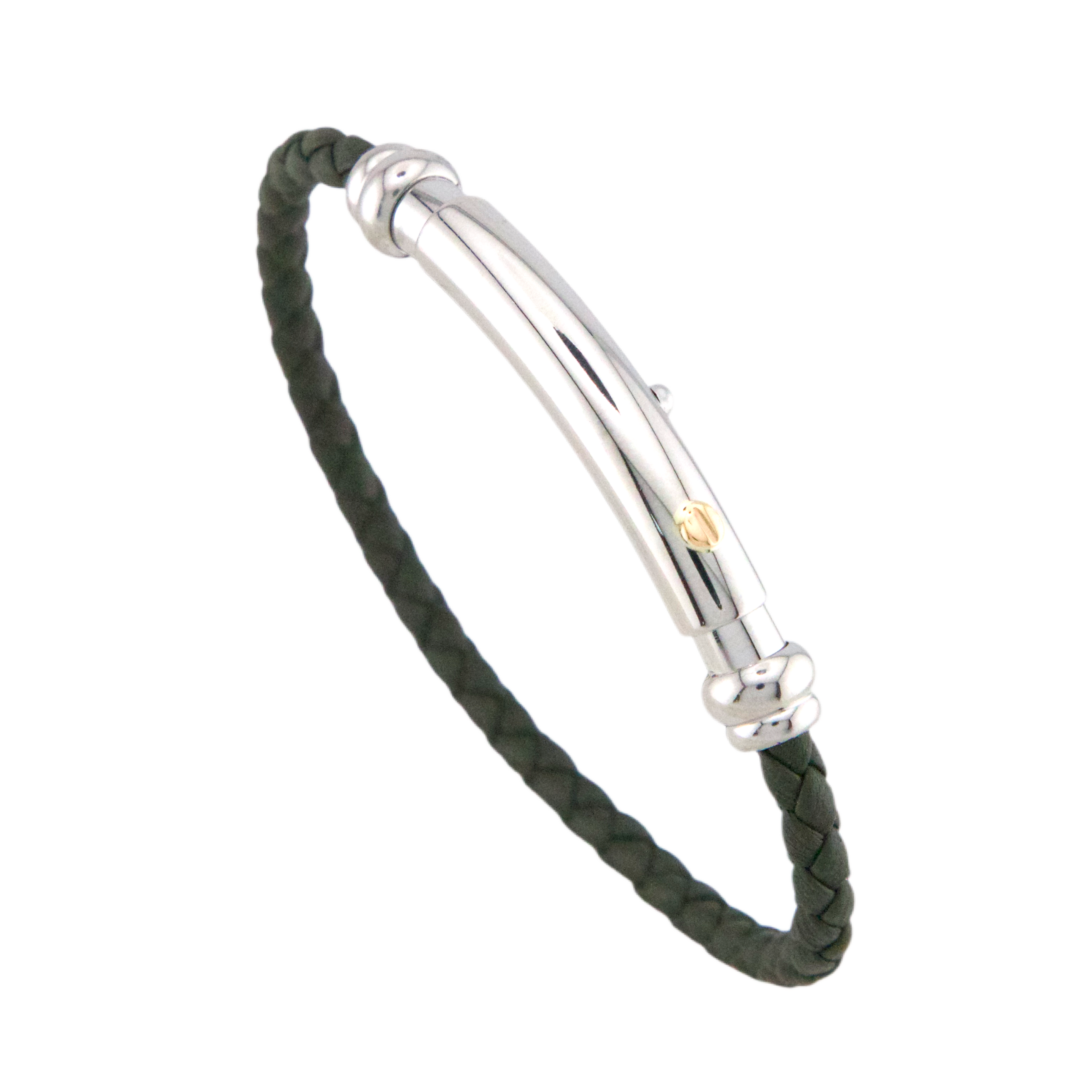 Leather Stainless Steel & Gold Bracelet