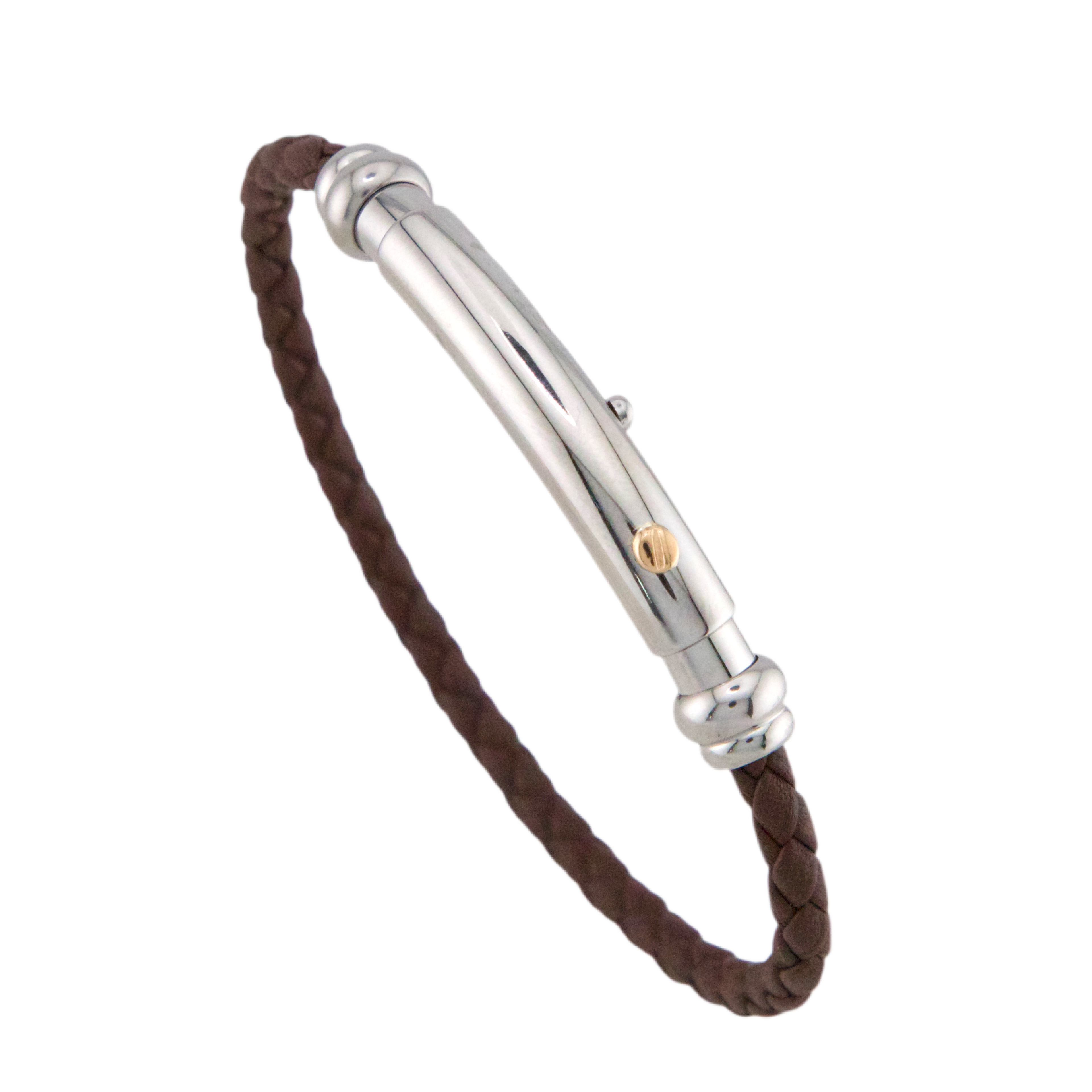 Leather Stainless Steel & Gold Bracelet