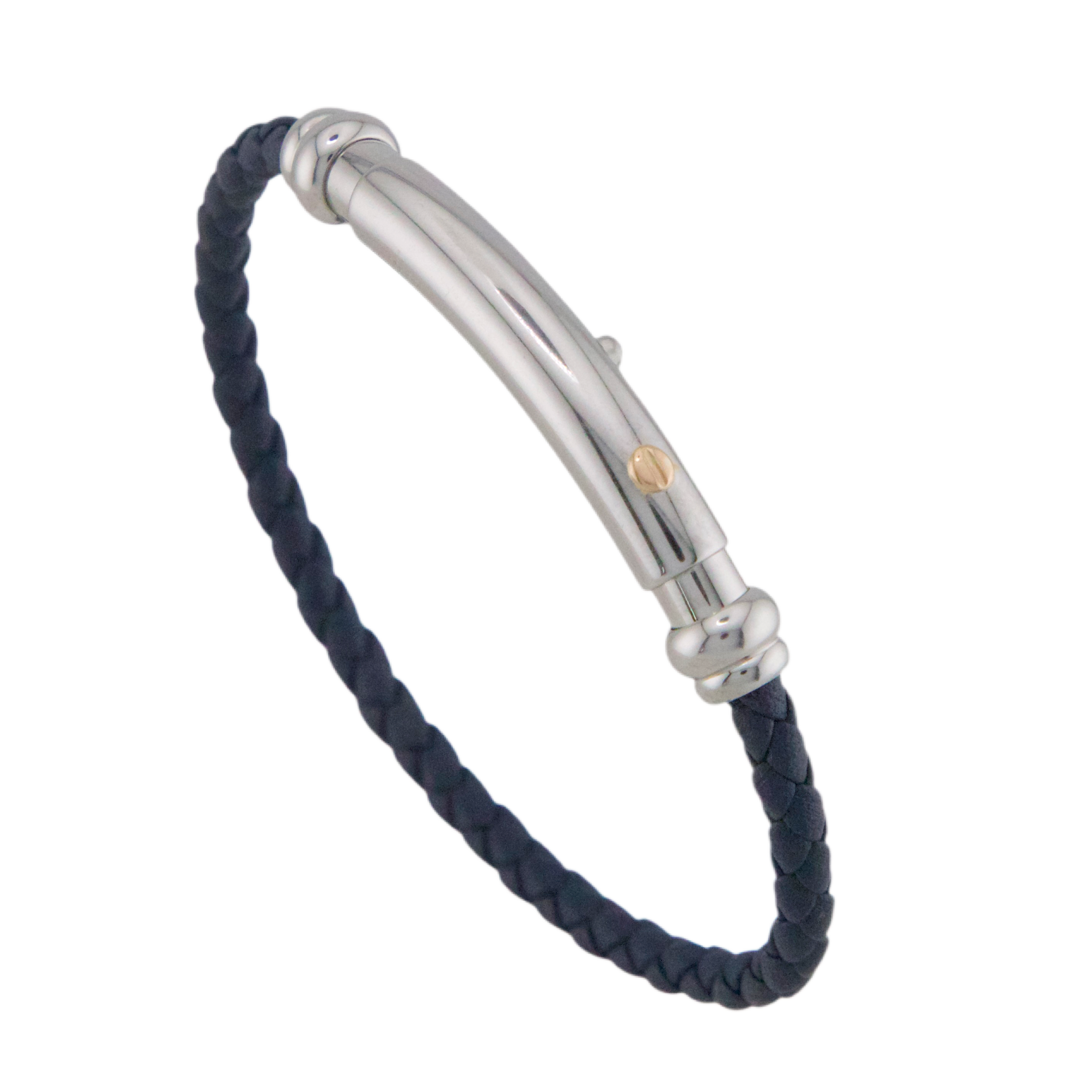 Leather Stainless Steel & Gold Bracelet