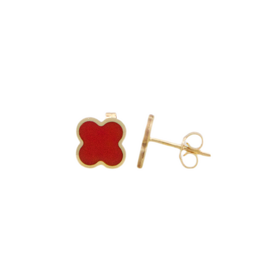 Red Trevol Stud Earrings